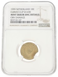 10 Cent. Beatrix. 1999. Mint error: Curved Clip. UNC details.