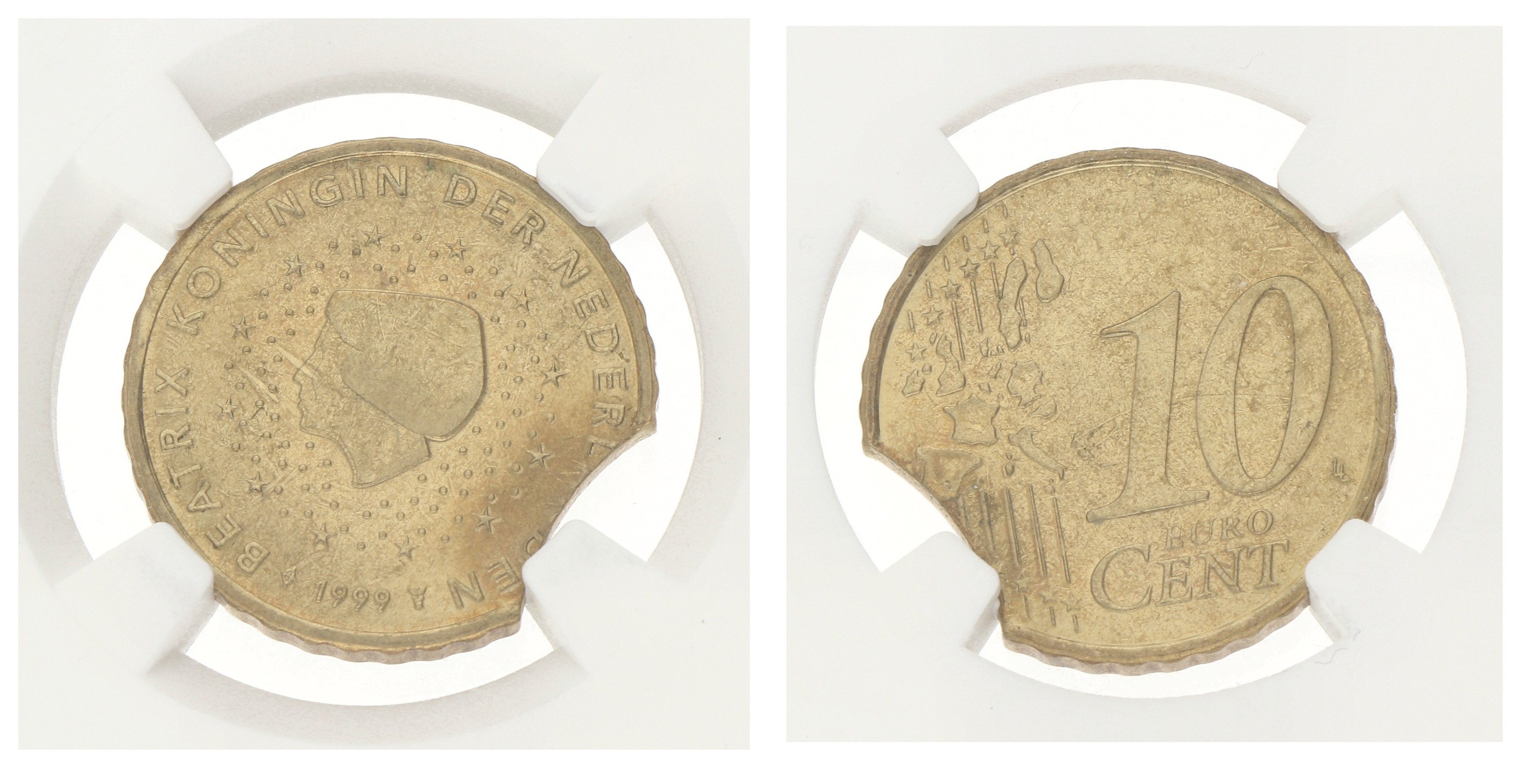 10 Cent. Beatrix. 1999. Mint error: Curved Clip. UNC details.