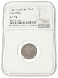 1 Reaal - 8 Acorns. Curaçao. Willem I. 1821. AU 55