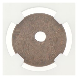 1 Cent. Offset center hole. Nederlands-Indië. Wilhelmina. 1945P. AU 58