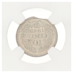10 Cent. Curved Clip. Wilhelmina. 1943 P. MS 62