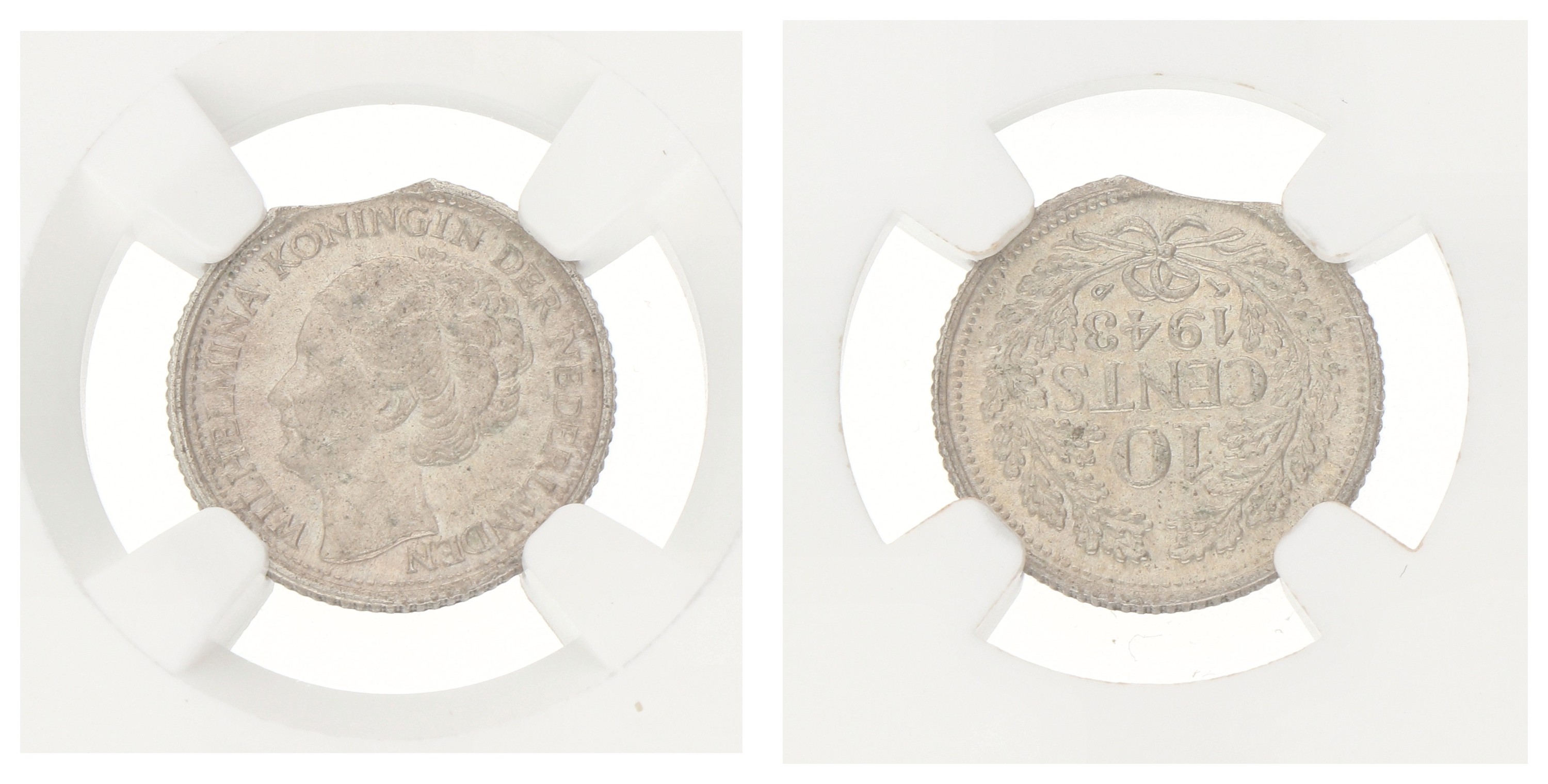 10 Cent. Curved Clip. Wilhelmina. 1943 P. MS 62