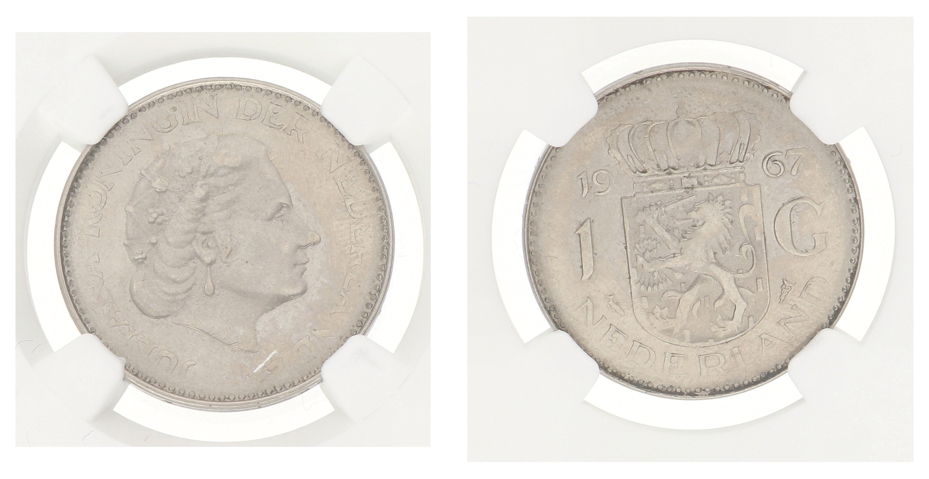 1 Gulden. OBV/REV struck through. Juliana. 1967