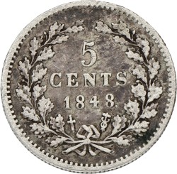 5 Cent. Long bust. Willem II. 1848 B. VF -