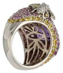 18K witgouden ring bezet met amethist, saffier en diamant 