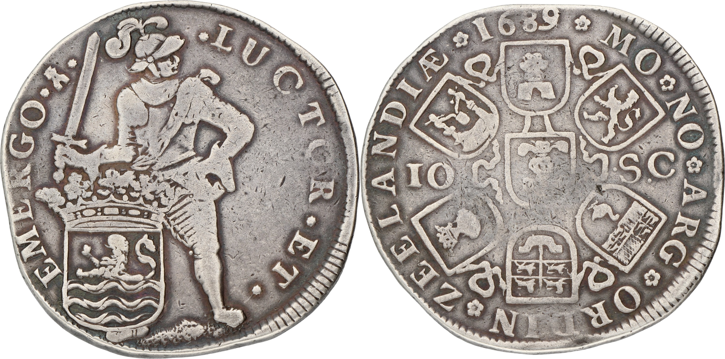 Daalder van 10 Schelling. Zeeland. 1689. F