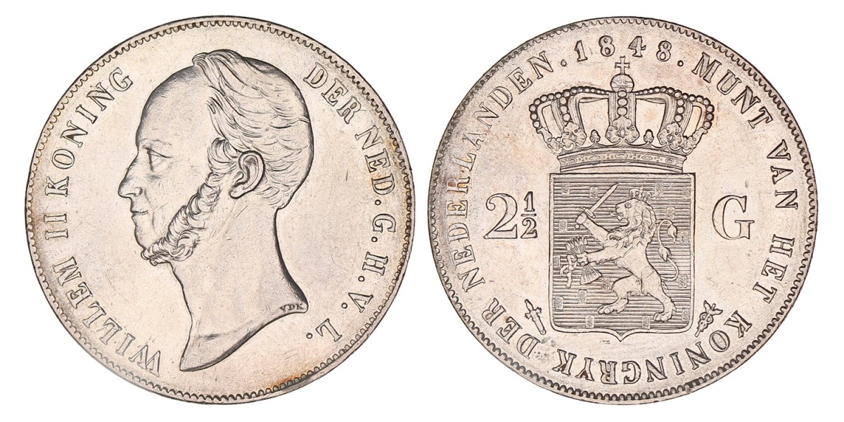 2½ Gulden Willem II 1848. Prachtig -.