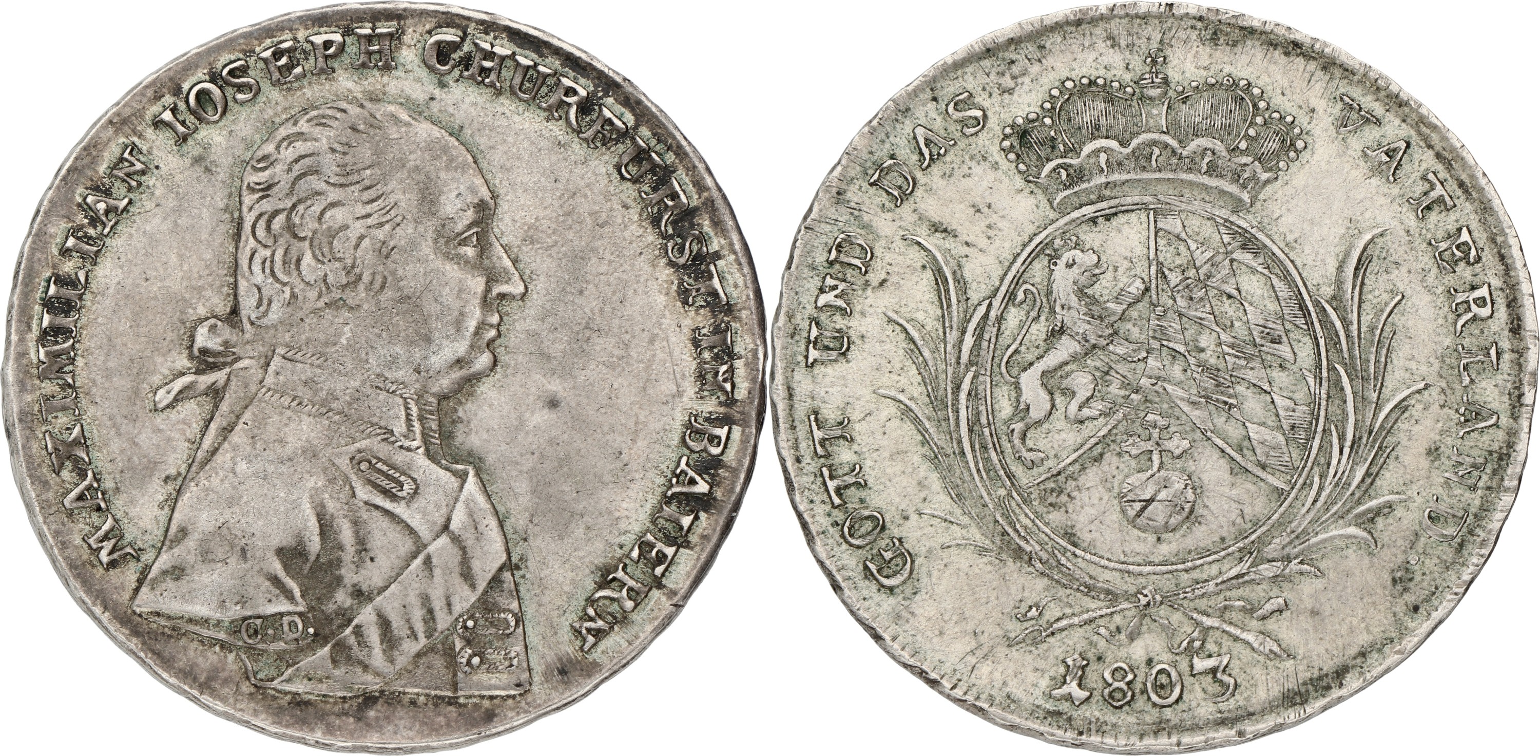 Goudwisselkantoor auction: German states. Bavaria. Maximilian IV. Conventionsthaler. 1803. VF