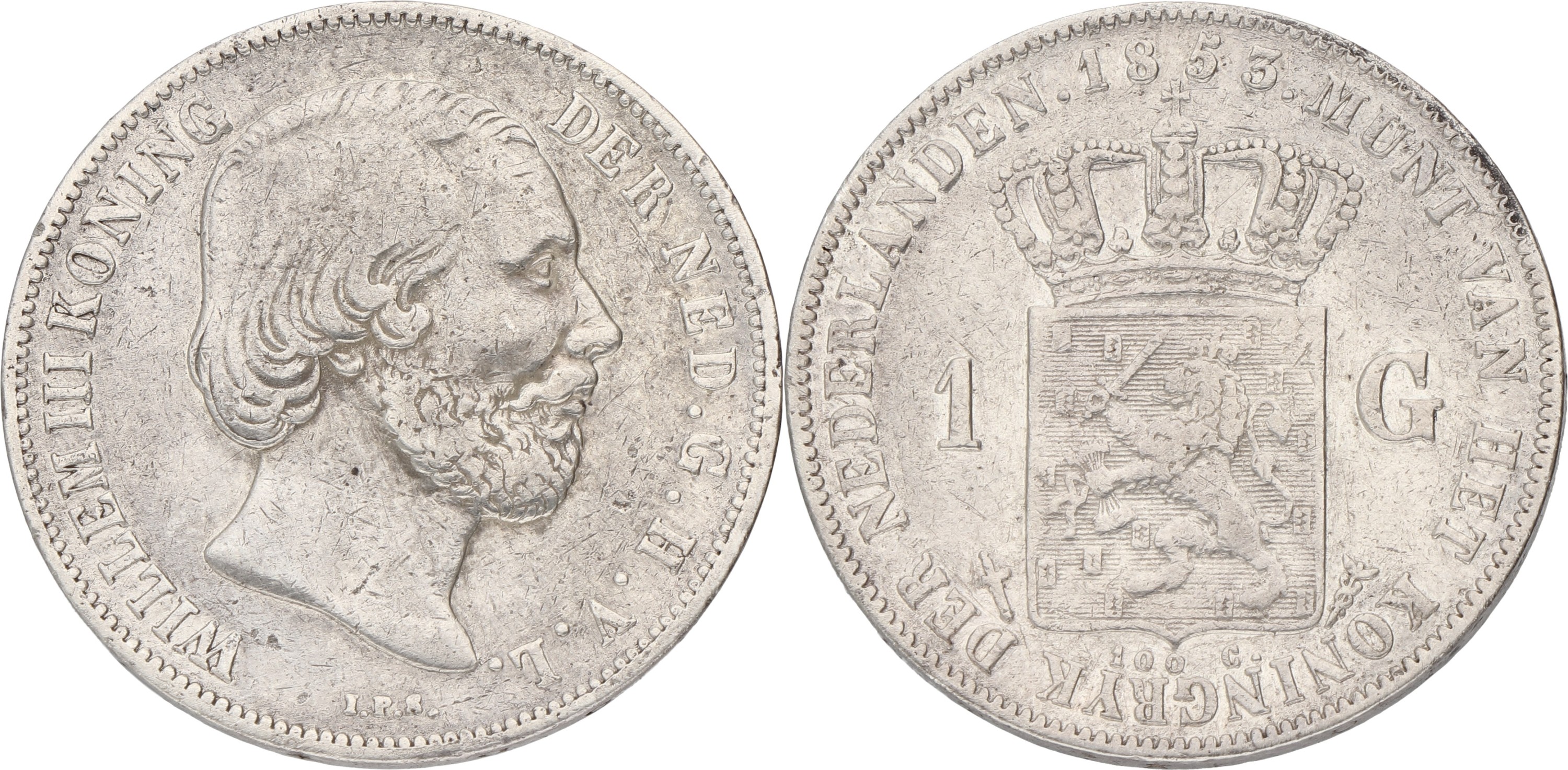 1 Gulden. Willem III. 1853. VF.