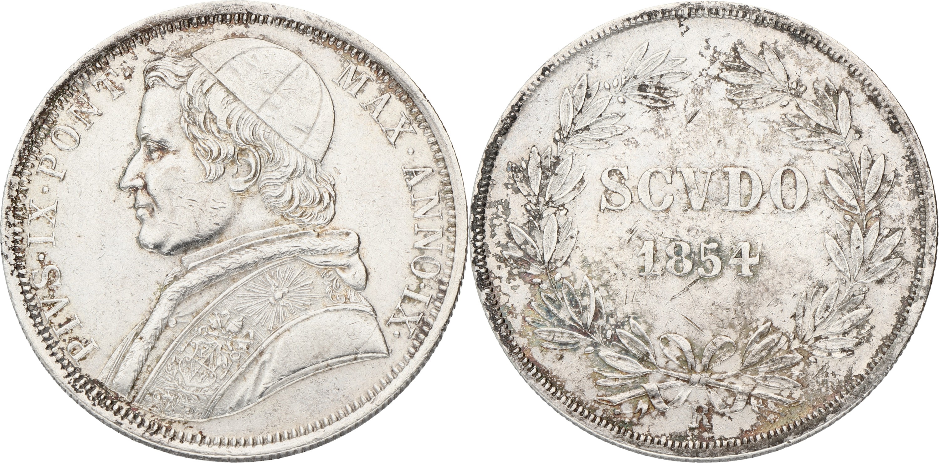 Goudwisselkantoor auction: Italian States. Papal states. Pius IX. Scudo. 1854. XF