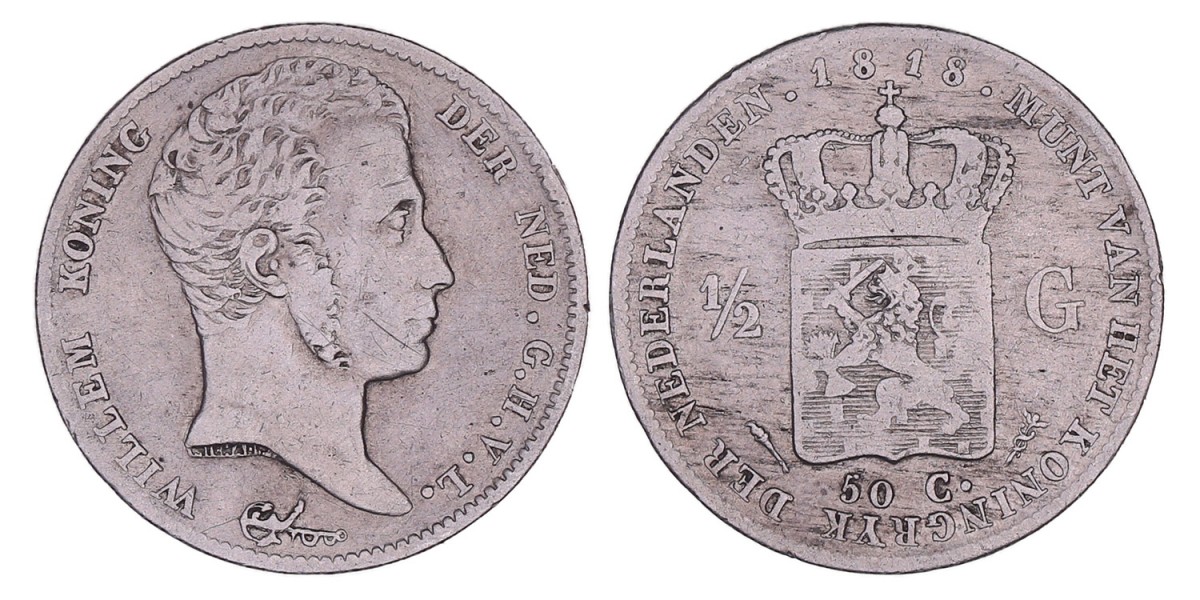 ½ Gulden Willem I 1818 U. Fraai.