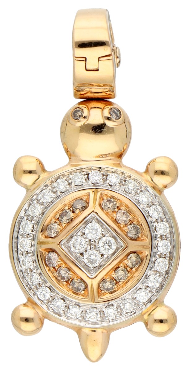 Hulchi Belluni 18K geelgouden hanger bezet met ca. 0.74 ct. diamant en robijn