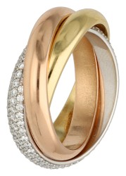 Cartier 18K tricolor gouden trinity ring bezet met ca. 1.56 ct. diamant 