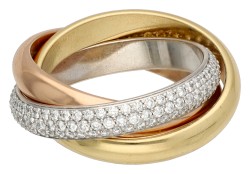 Cartier 18K tricolor gouden trinity ring bezet met ca. 1.56 ct. diamant 