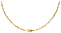 18K geelgouden collier bezet met ca. 0.24 ct. diamant en saffier