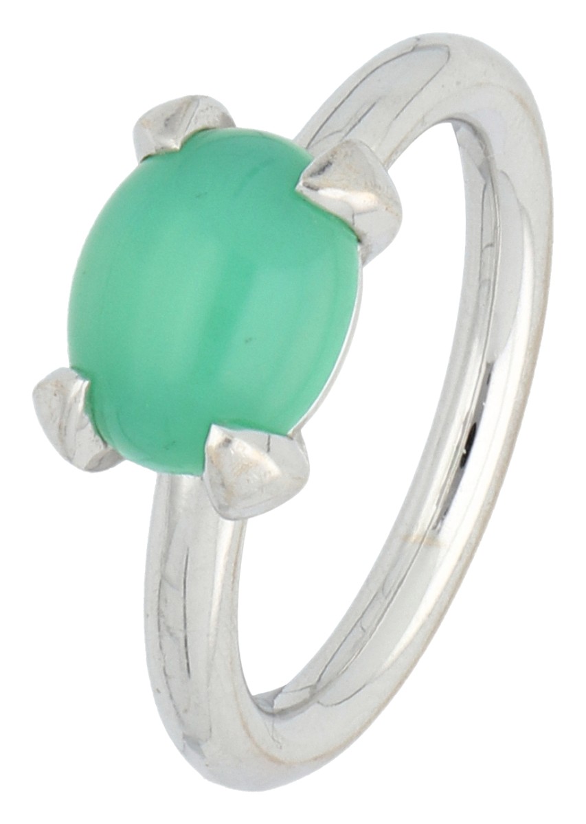 Bron 18K witgouden catch ring bezet met chrysopraas
