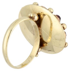 14K geelgouden ring bezet met opaal en granaat
