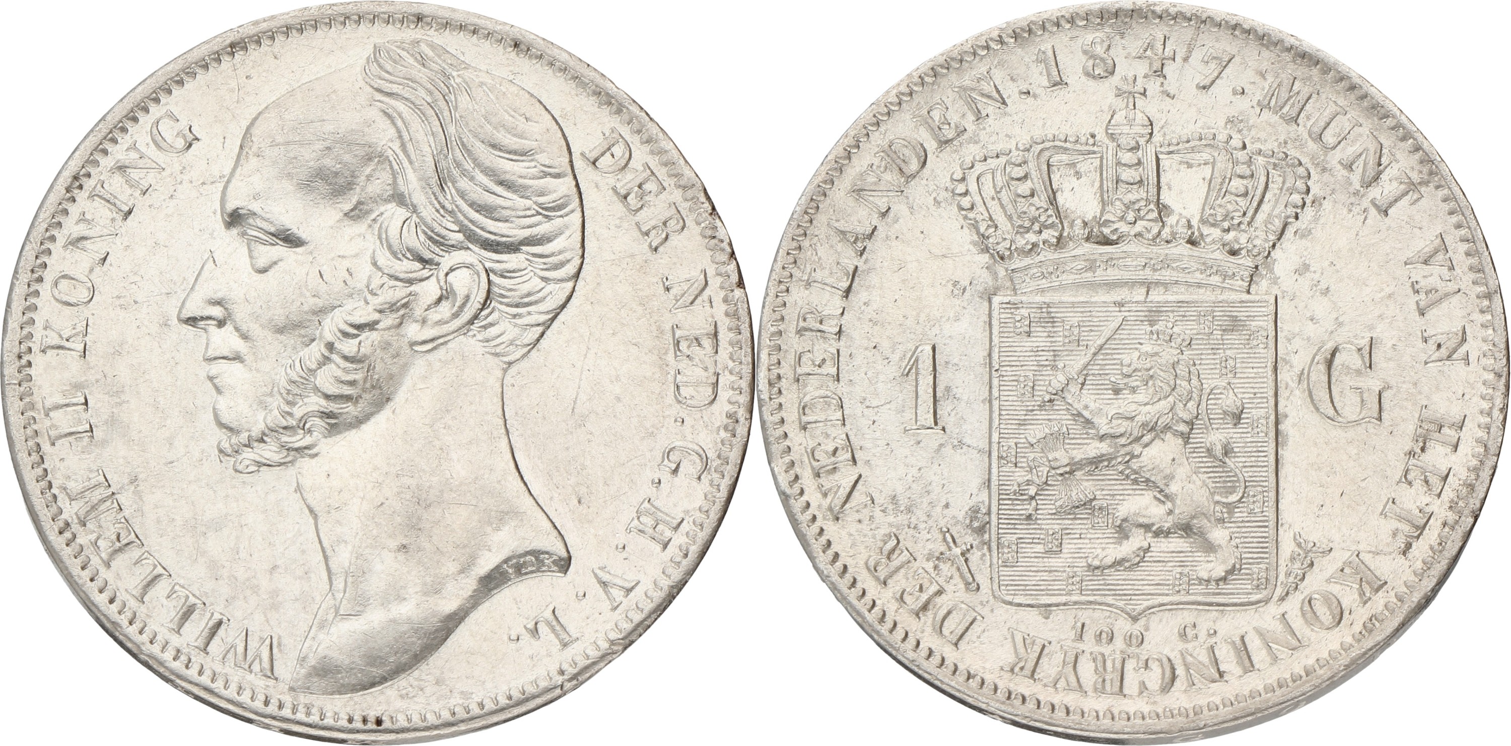 1 Gulden. Willem II. 1847. XF +