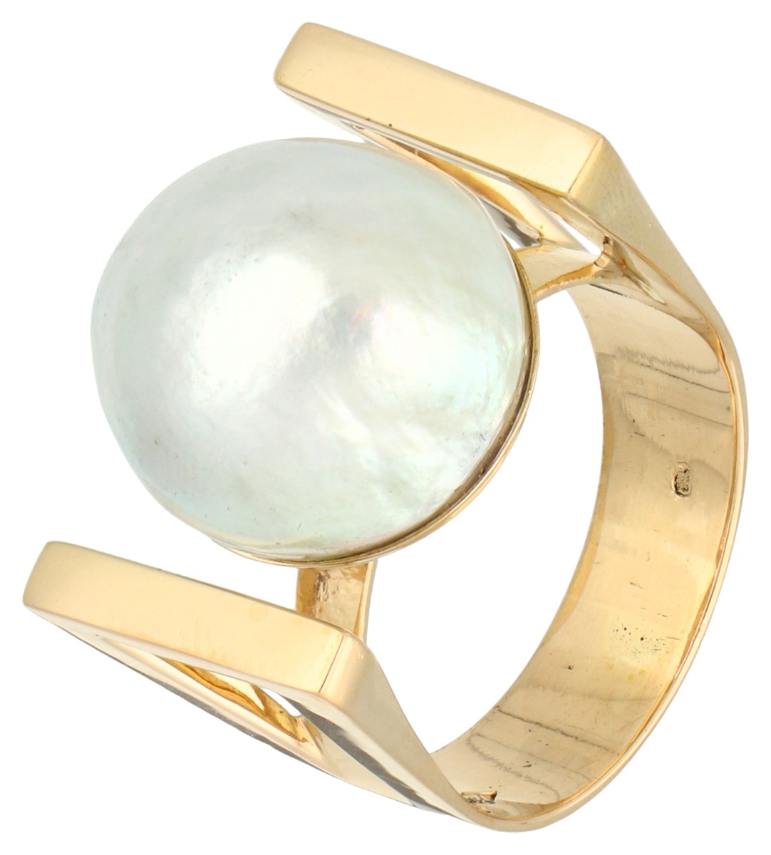 18K geelgouden design ring bezet met een parel 