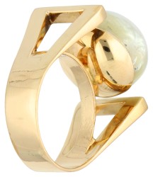18K geelgouden design ring bezet met een parel 