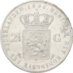 2½ Gulden. Willem II. 1845 Without stripe. VF