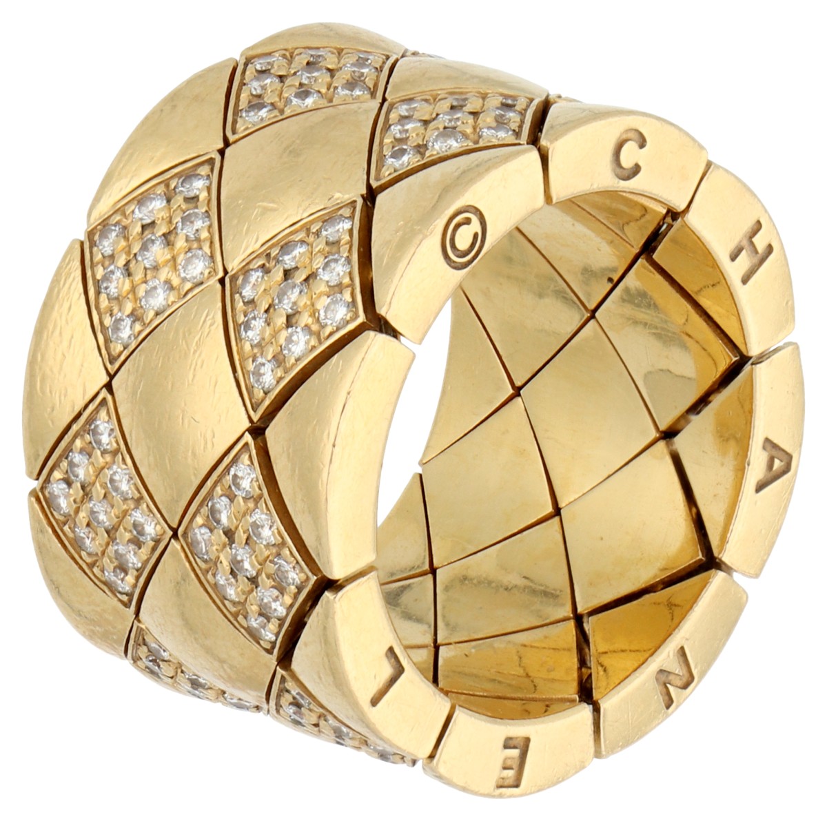 Chanel 18K geelgouden Matelassé ring  met ca 1.44 ct. diamant