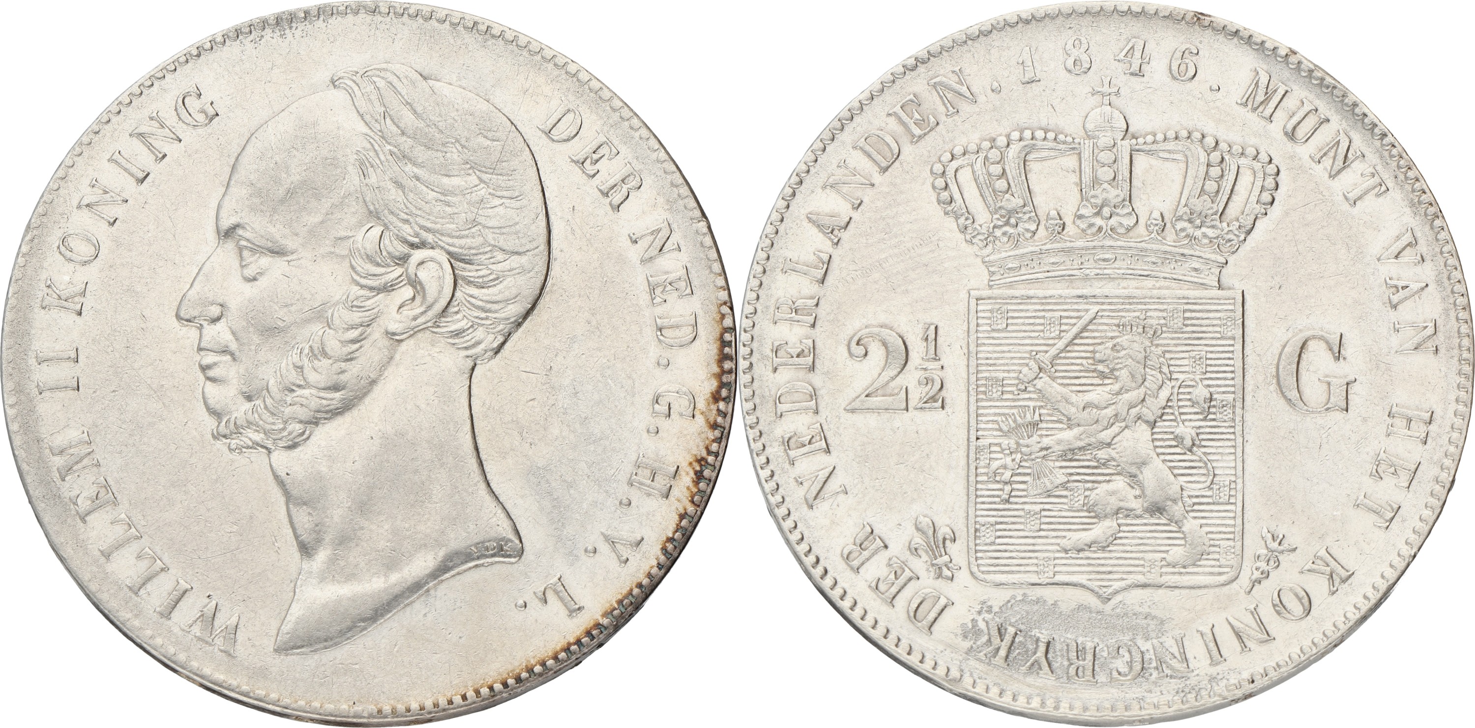 2½ Gulden. Willem II. 1846 Lily. VF / XF