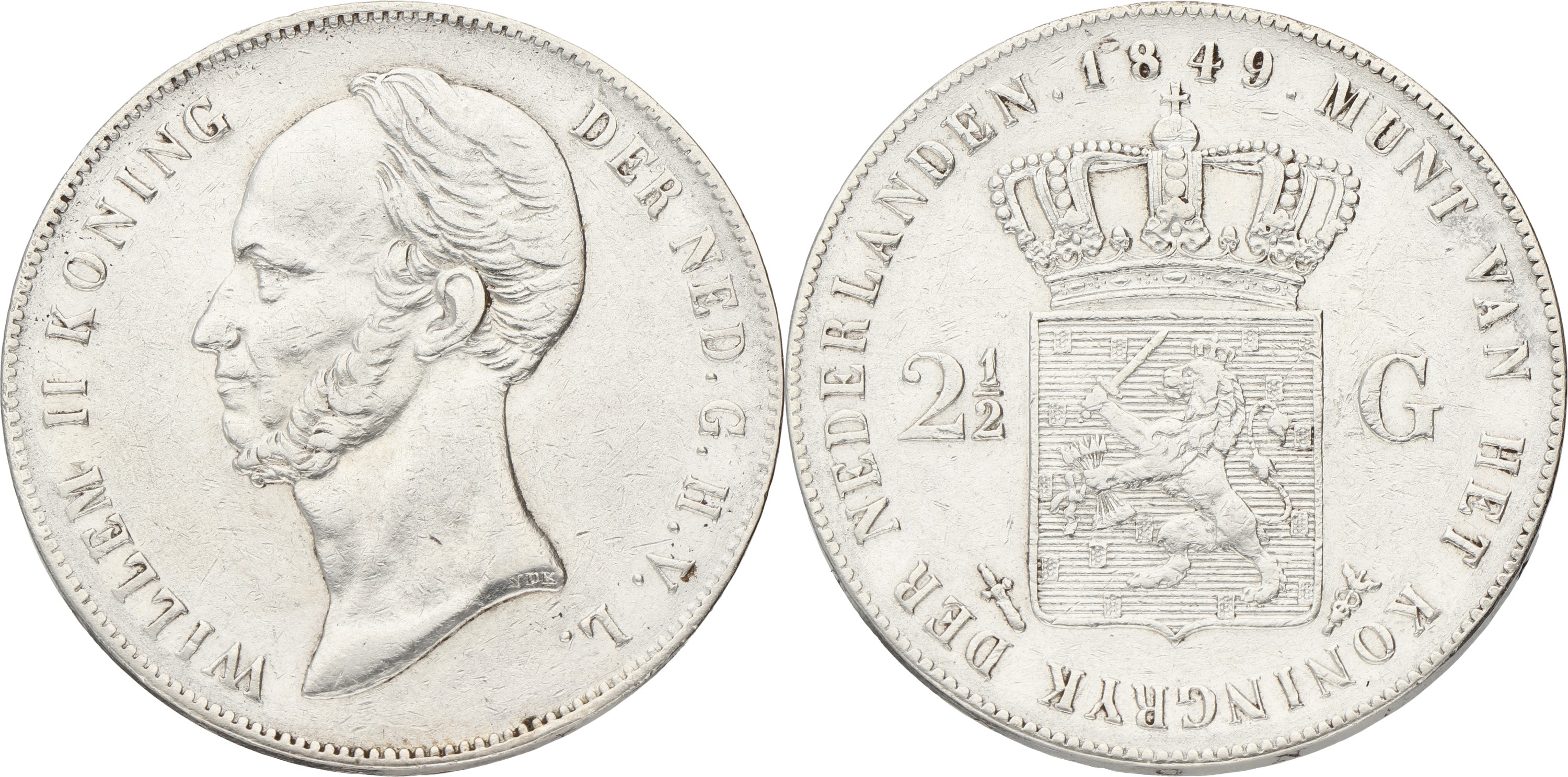 2½ Gulden. Willem II. 1849. VF / XF