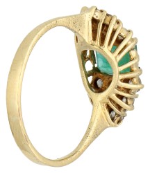 14K geelgouden ring bezet met ca. 0.36 ct. diamant en smaragd