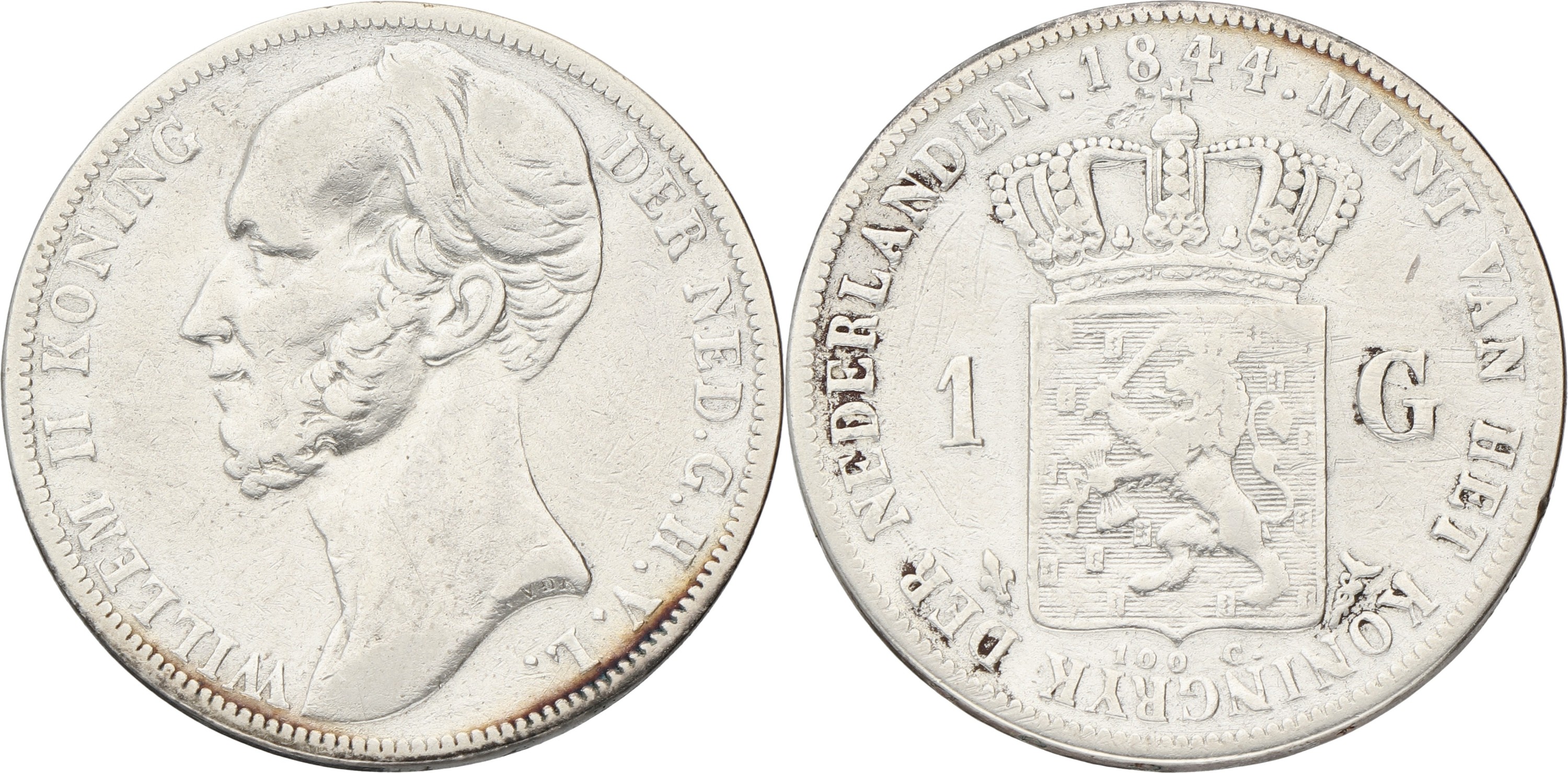1 Gulden. Willem II. 1844. VF