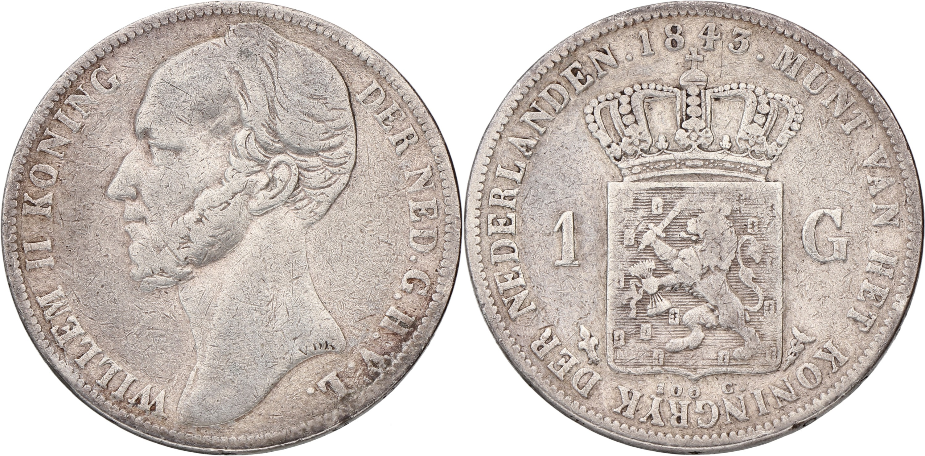 1 Gulden. Willem II. 1843. F
