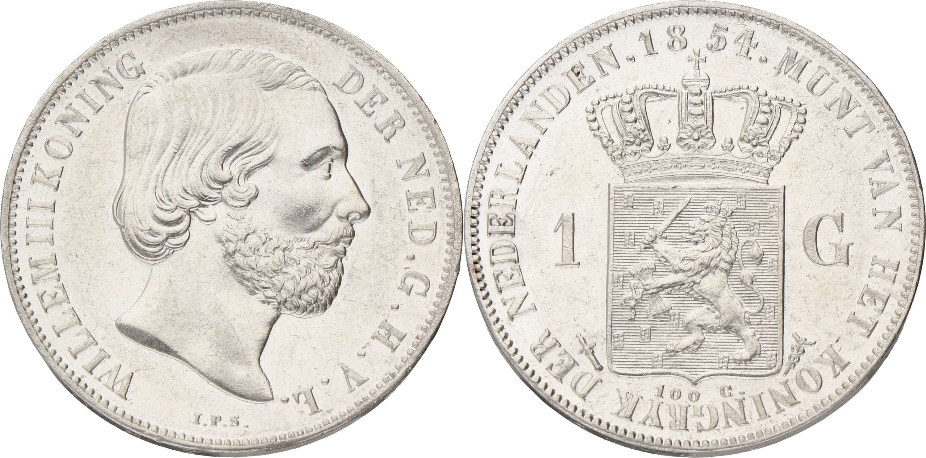 1 Gulden. Willem III. 1854. AUnc