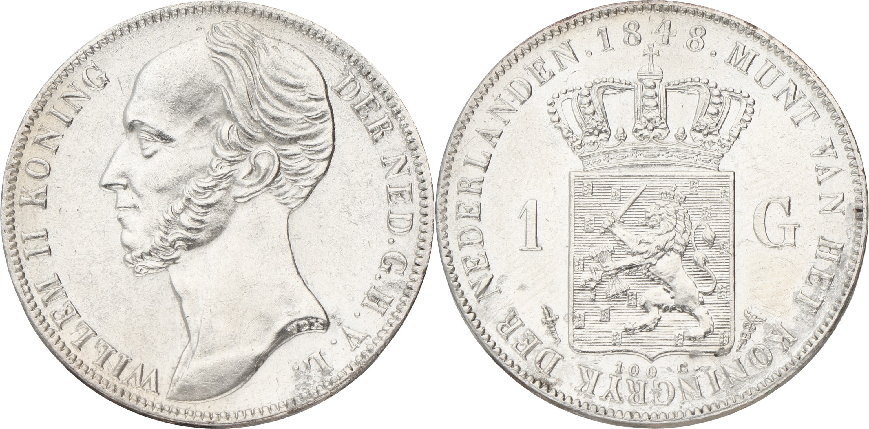 1 Gulden. Willem II. 1848. AUnc