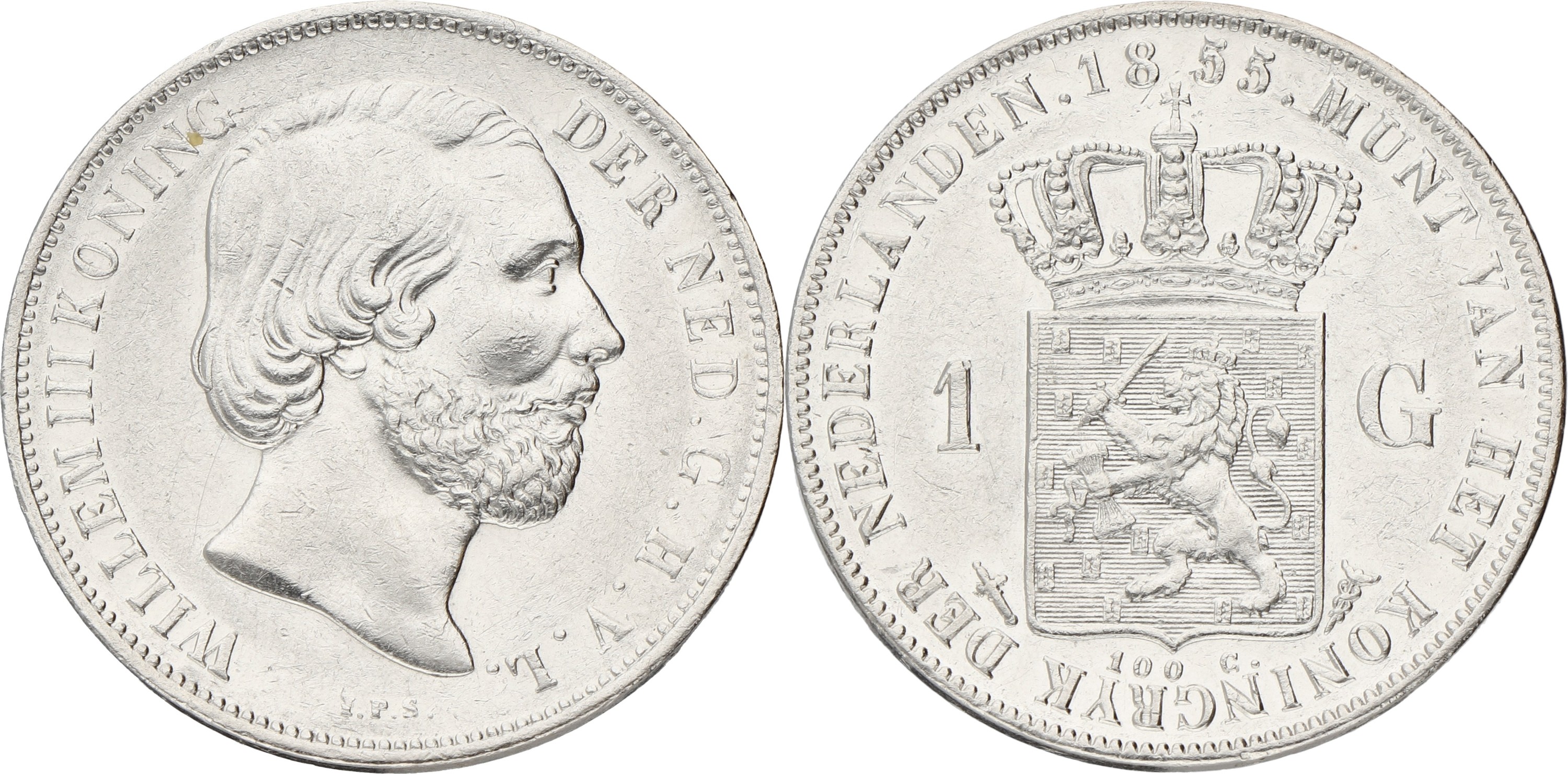 1 Gulden. Willem III. 1855. XF