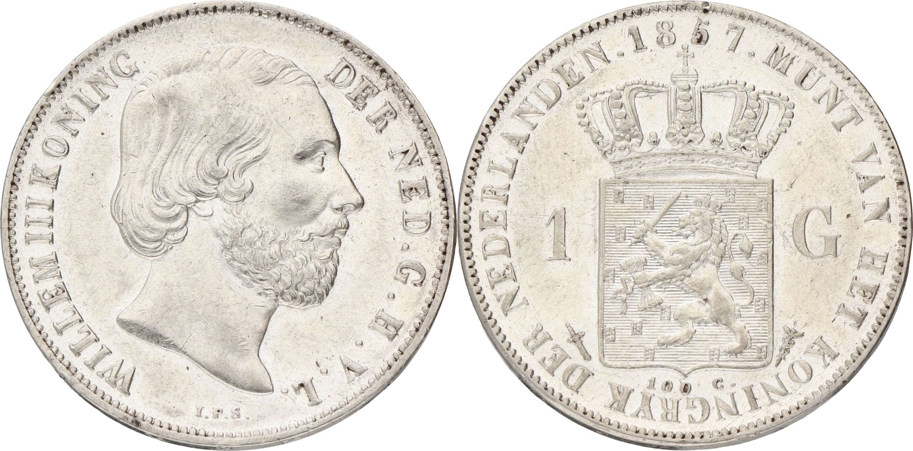1 Gulden. Willem III. 1857. XF +.