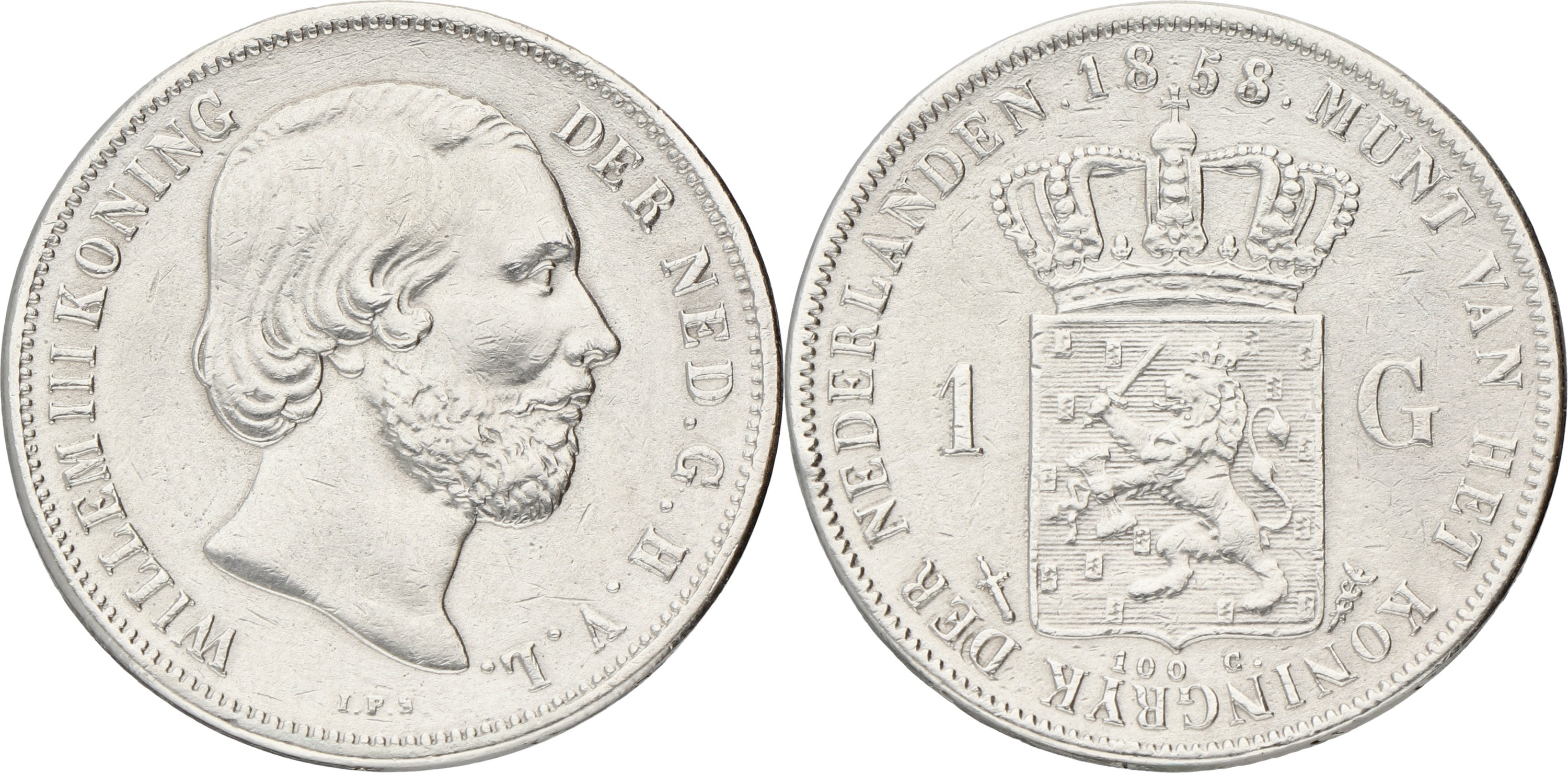 1 Gulden. Willem III. 1858. VF / XF