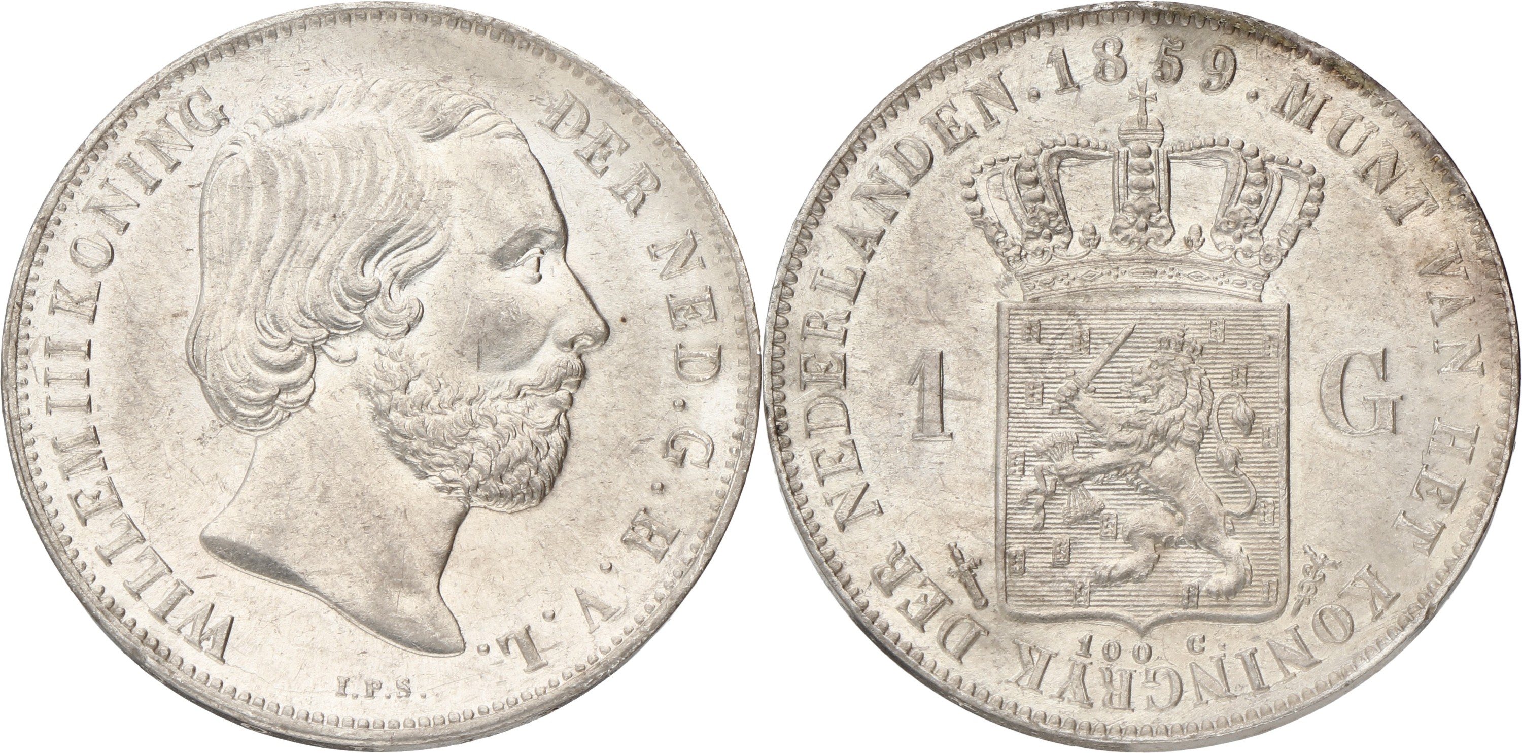 1 Gulden. Willem III. 1859. XF +.