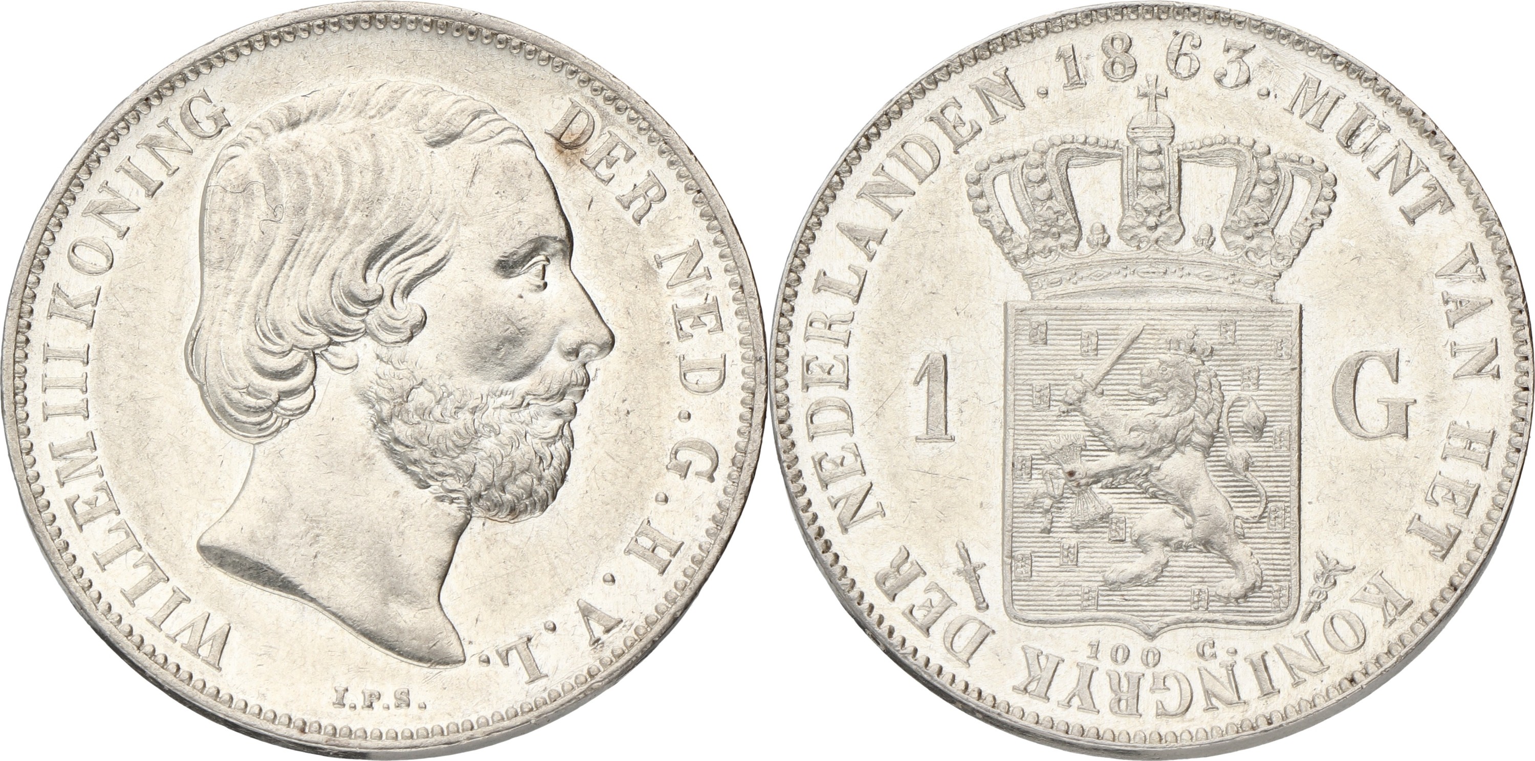 1 Gulden. Willem III. 1863. AUnc