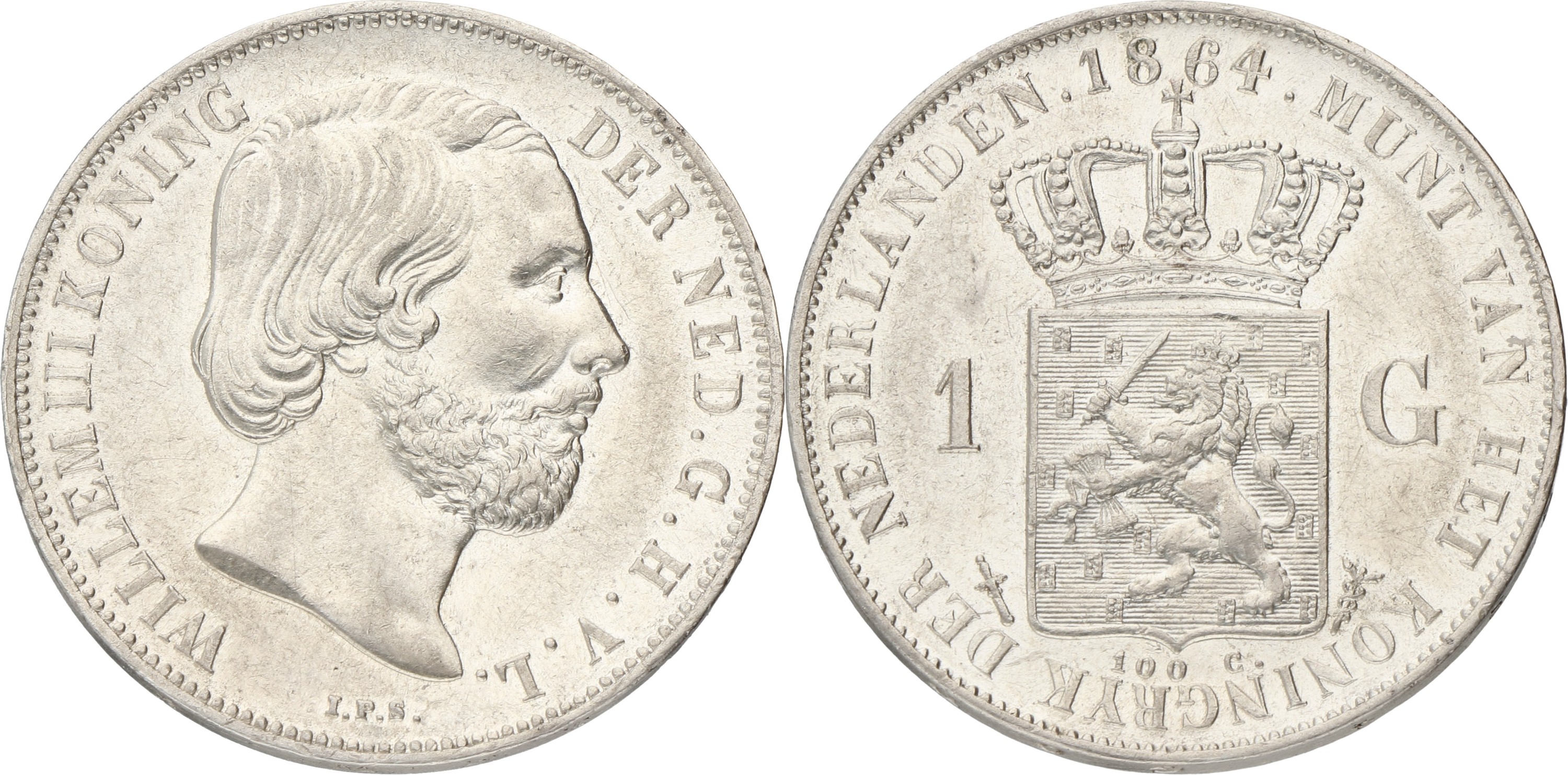 1 Gulden. Willem III. 1864. XF +.