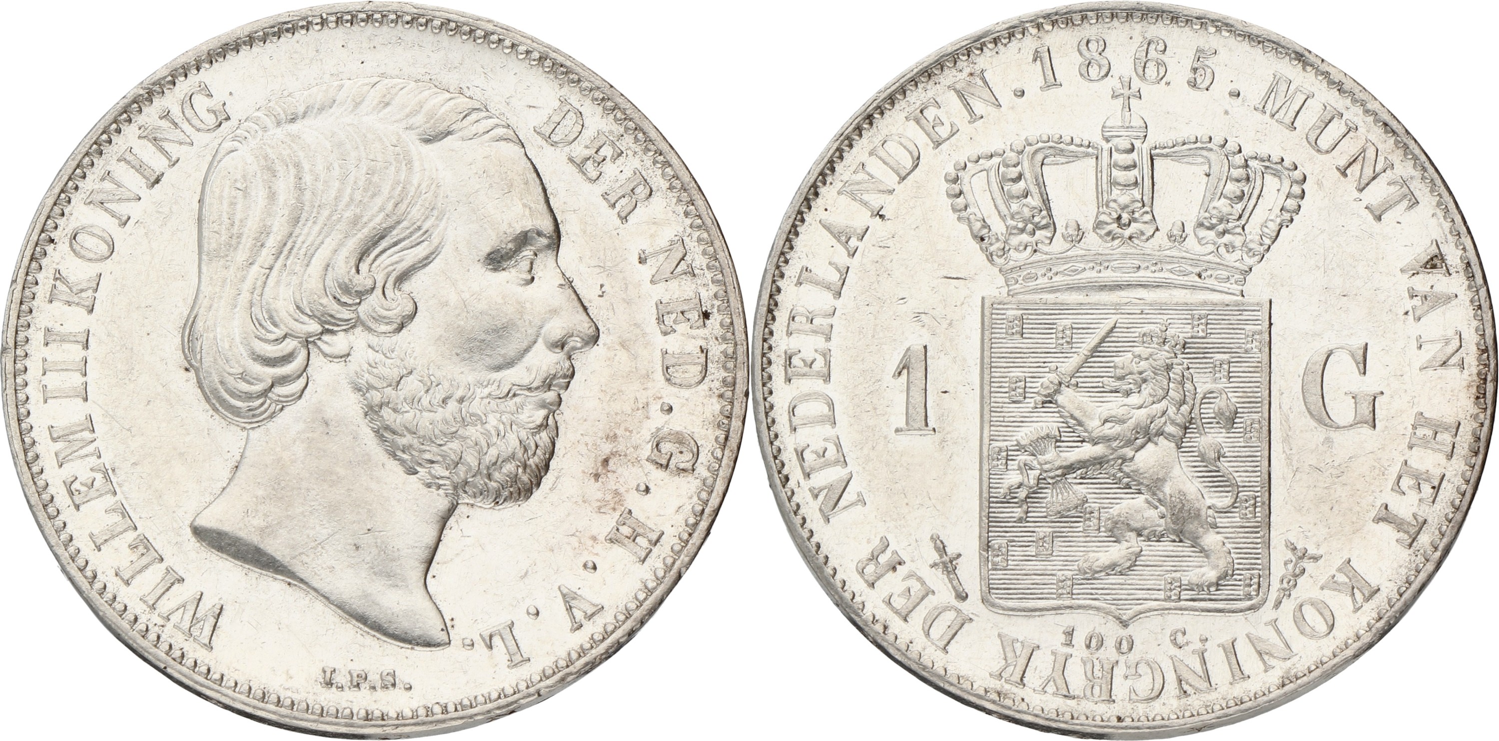 1 Gulden. Willem III. 1865. AUnc.