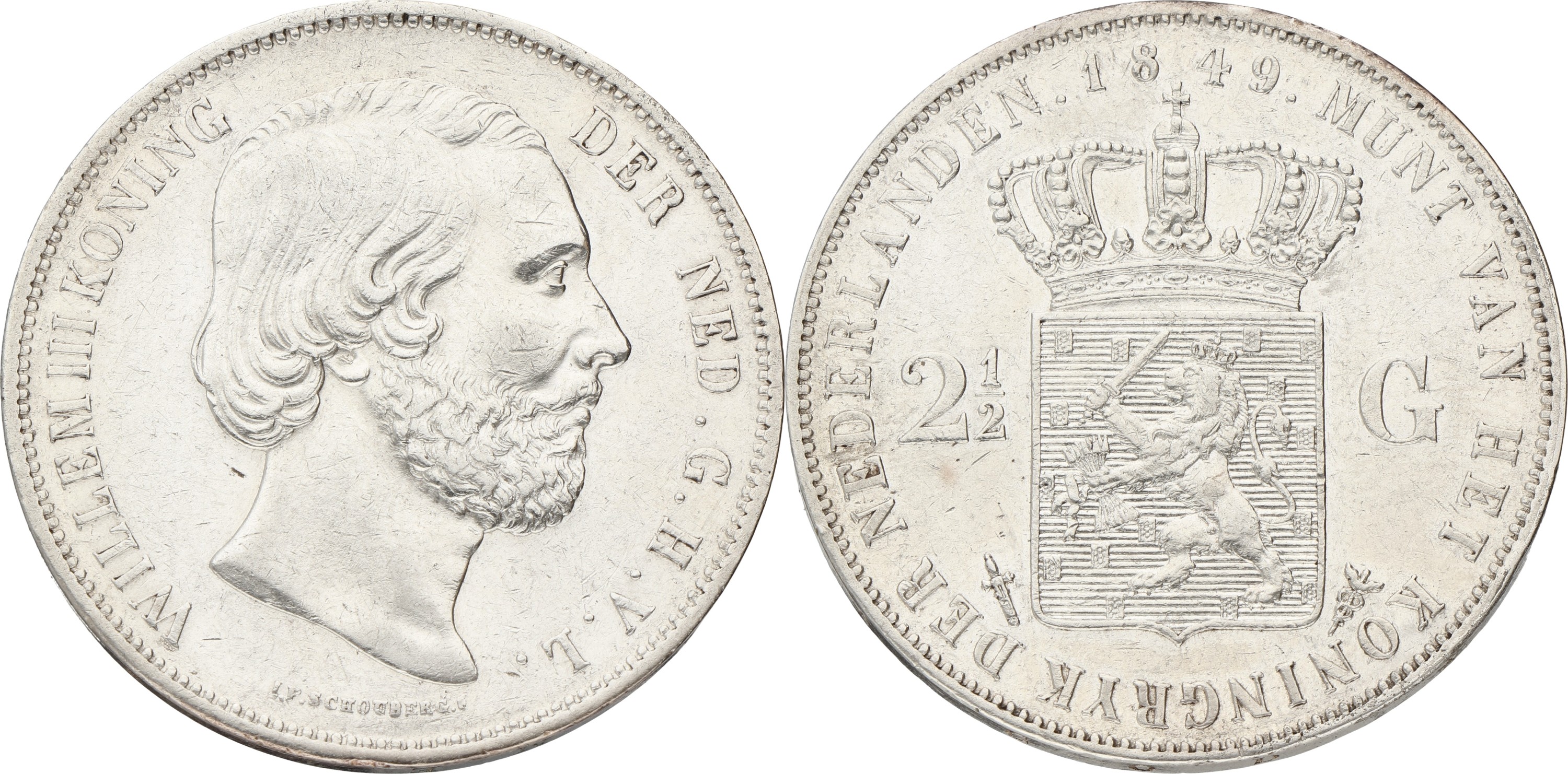 2½ Gulden. Willem III. 1849. VF / XF