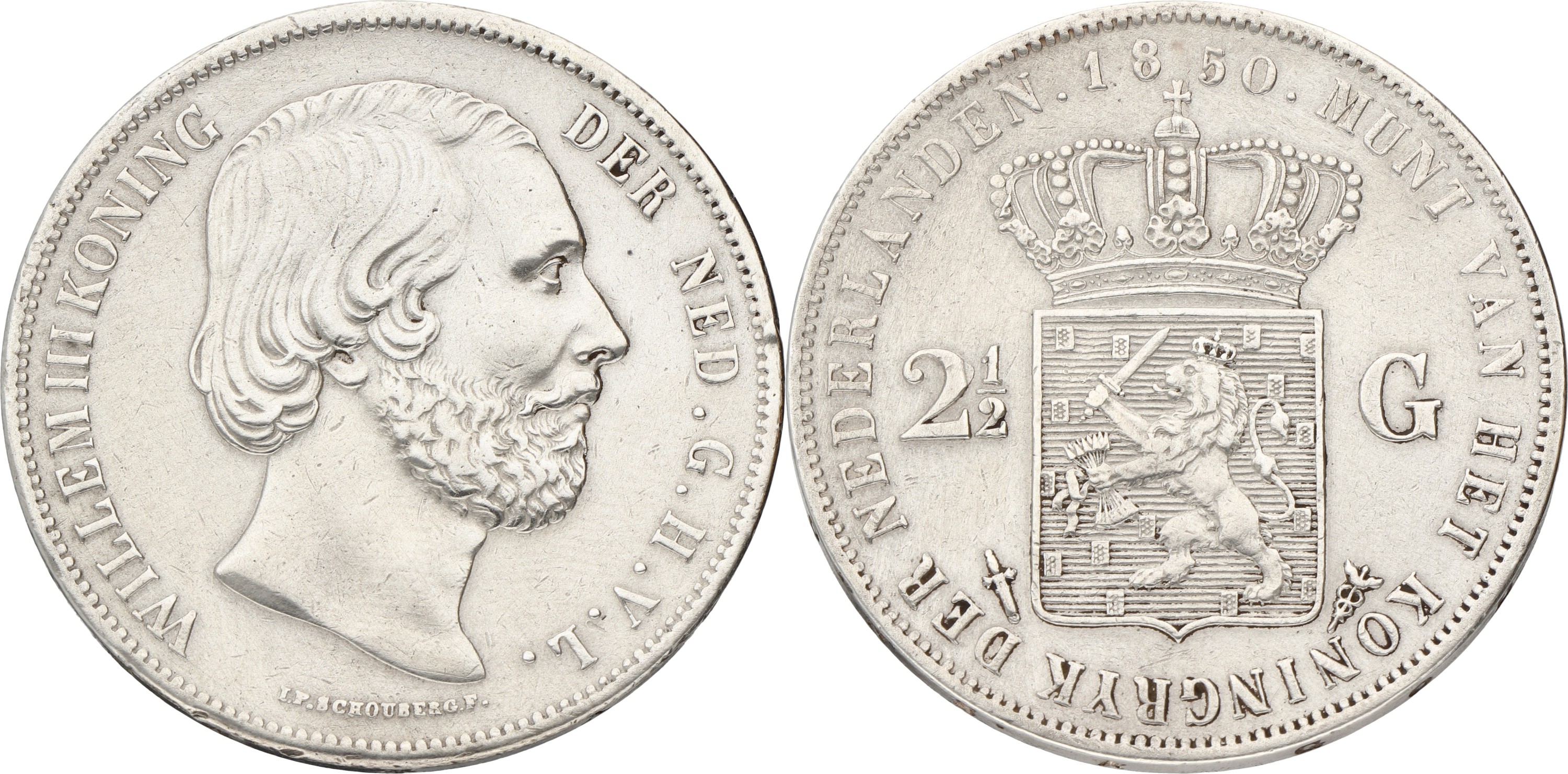 2½ Gulden. Willem III. 1850. VF +