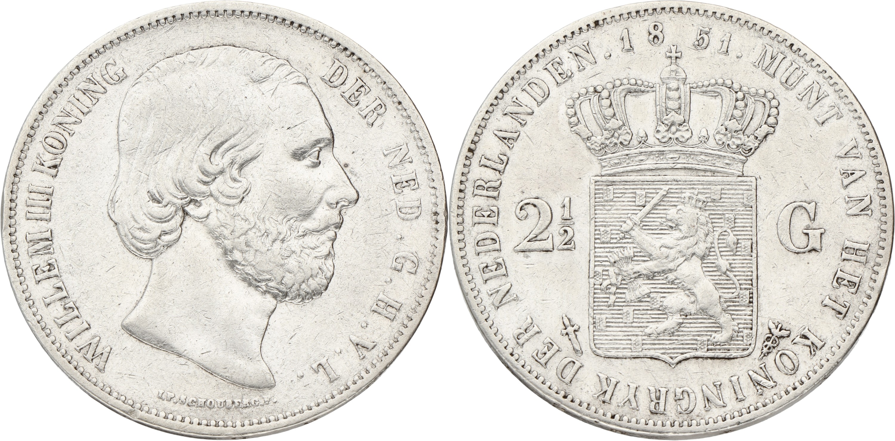 2½ Gulden. Willem III. 1851 With dot.