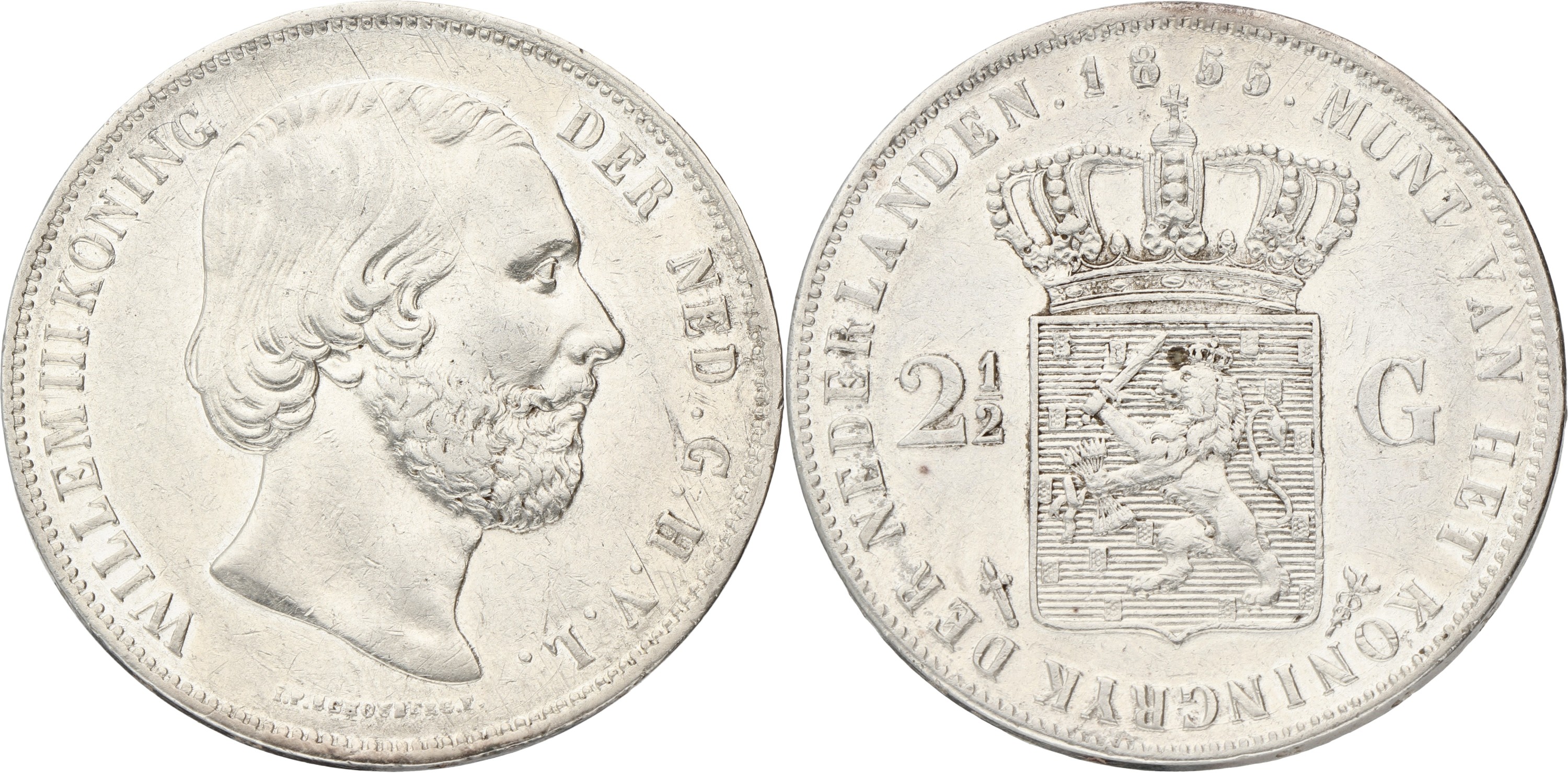 2½ Gulden. Willem III. 1855. XF -