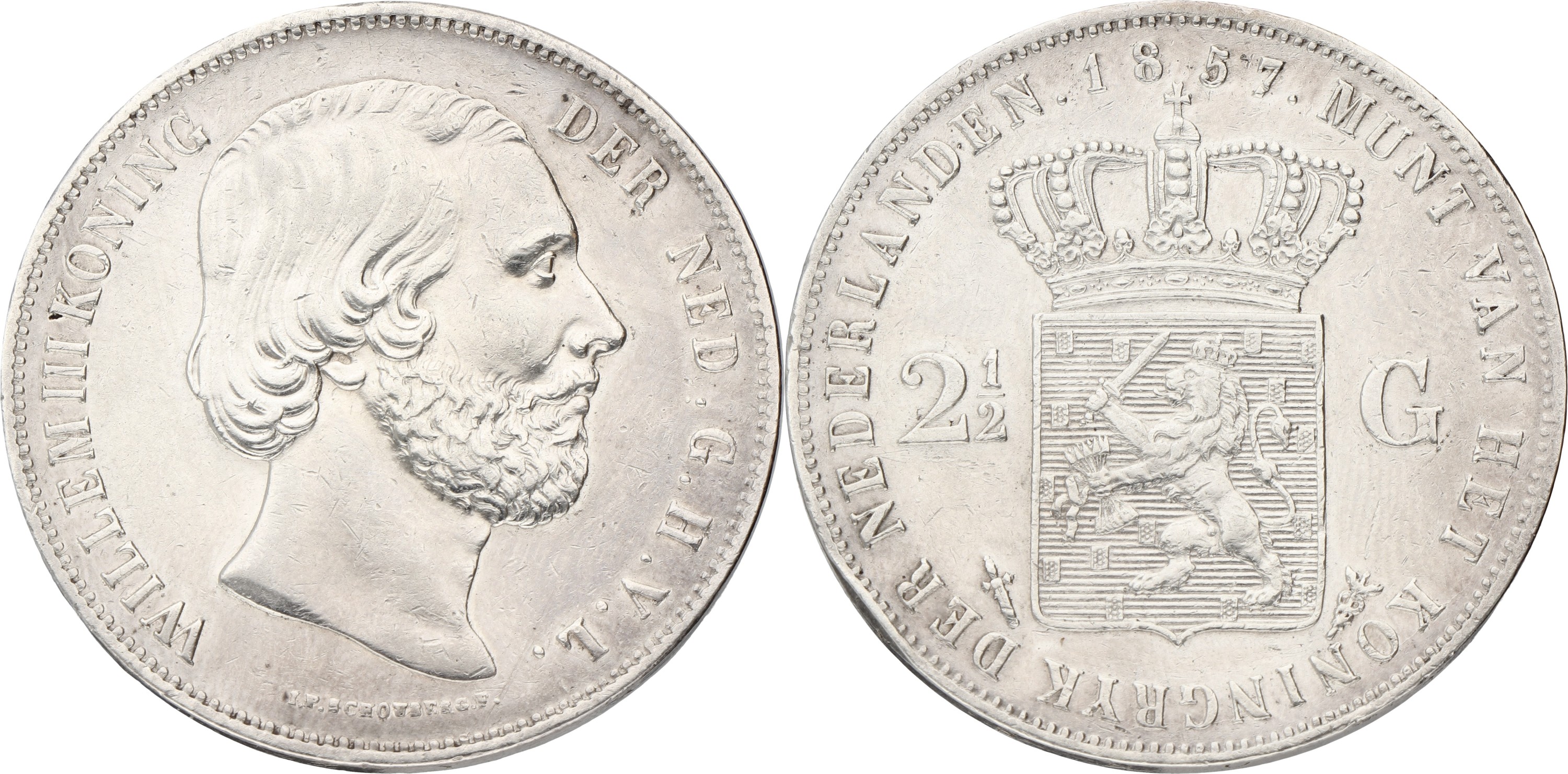 2½ Gulden. Willem III. 1857. VF / XF