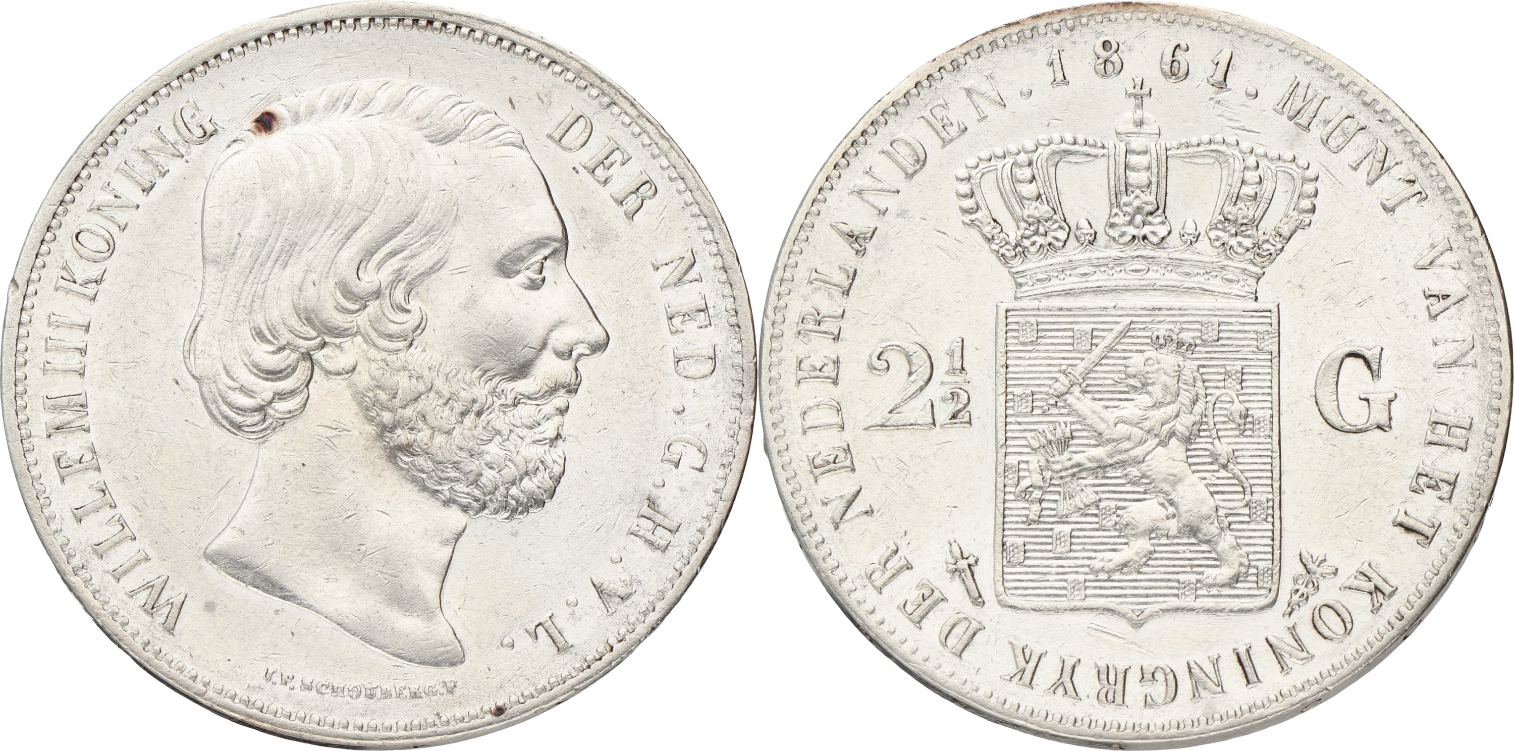 2½ Gulden. Willem III. 1861. With dot. VF / XF
