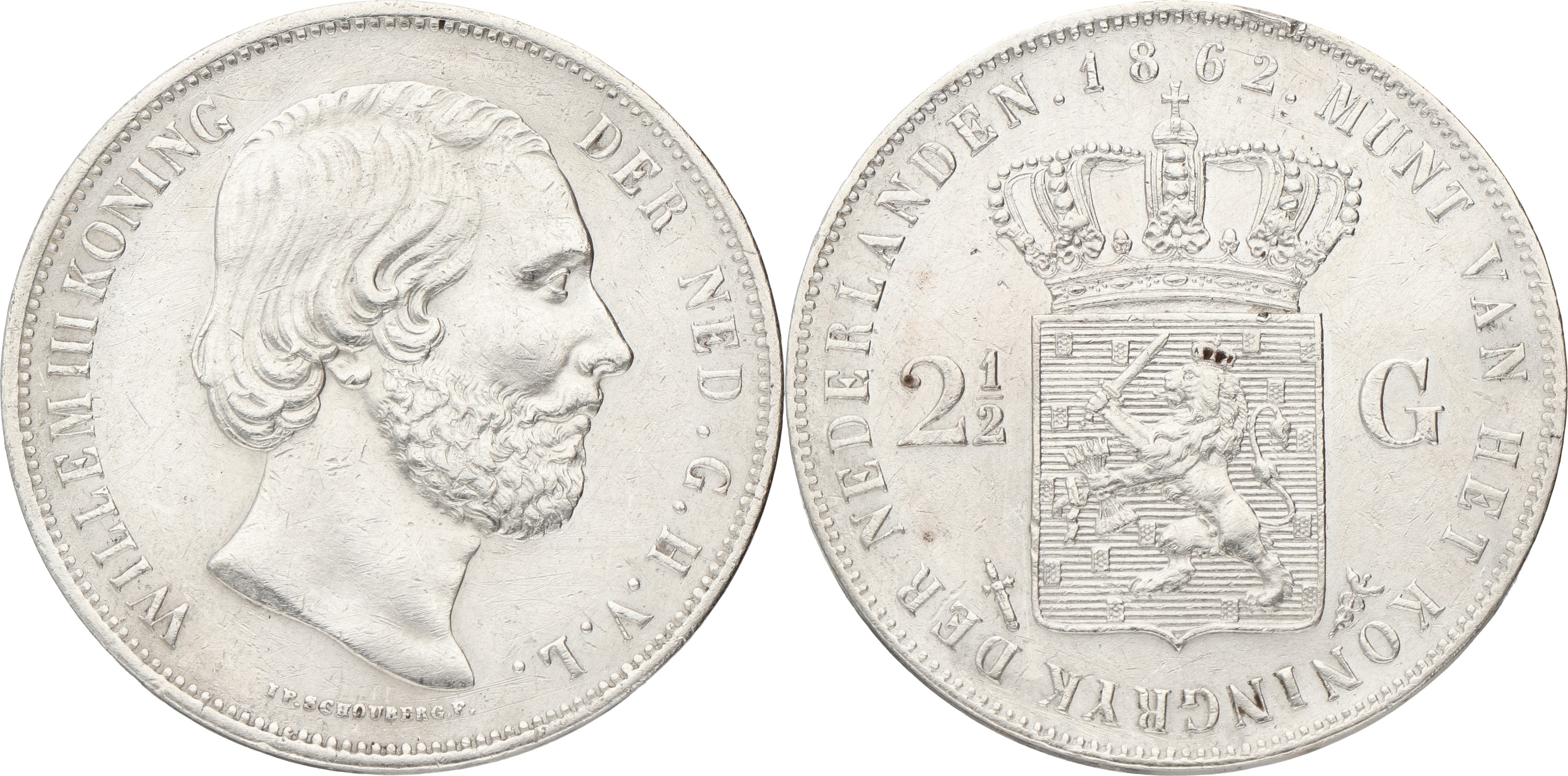 2½ Gulden. Willem III. 1862 Without dot. XF -