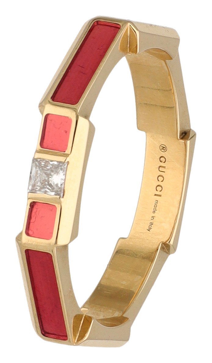 Gucci 18K geelgouden 'Link To Love' ring met diamant en emaille