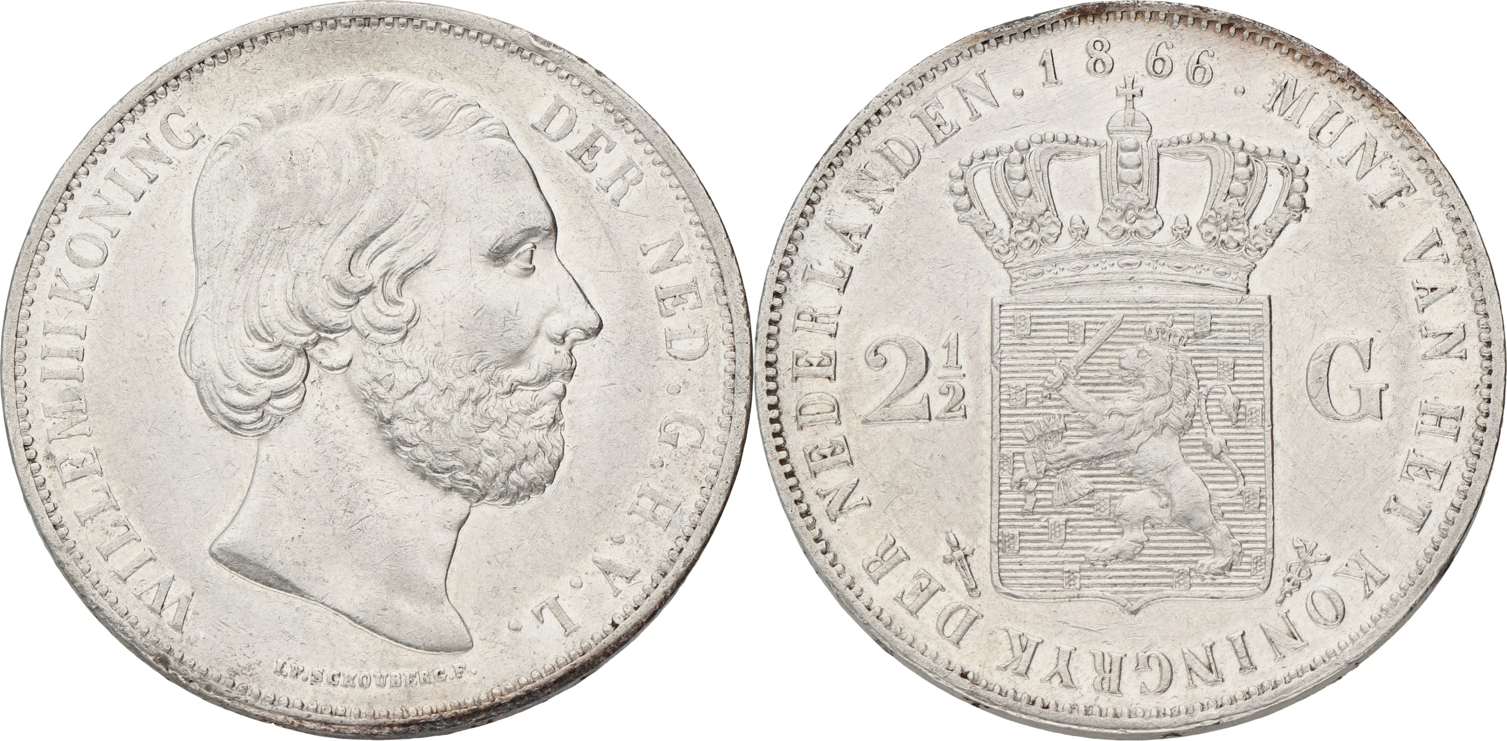 2½ Gulden. Willem III. 1866. XF -