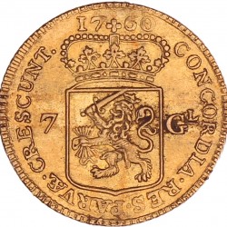 Halve gouden rijder van 7 Gulden Holland 1760. Zeer fraai +.